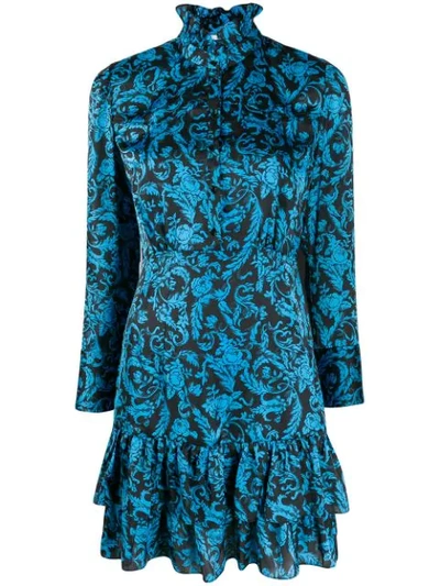 Shop Sandro Brocade Print Short Dress In Bleu