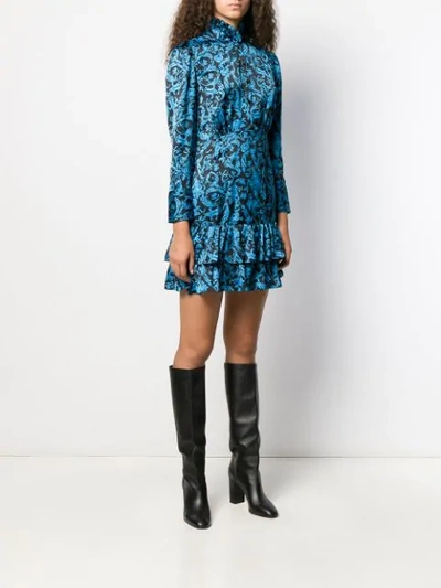 Shop Sandro Brocade Print Short Dress In Bleu