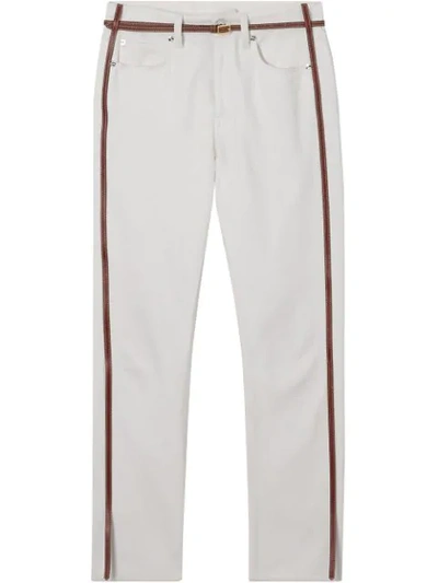 Shop Burberry Straight Fit Leather Harness Detail Jeans In White