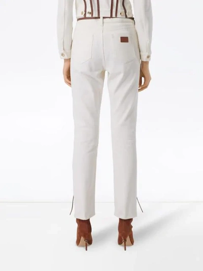 Shop Burberry Straight Fit Leather Harness Detail Jeans In White