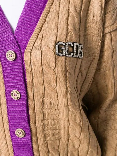 Shop Gcds Contrast Ribbed Trim Cardigan In Neutrals