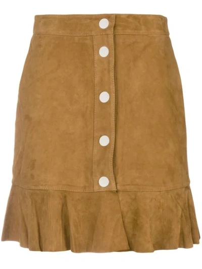Shop Ganni Salvia Ruffle Mini Skirt - Brown