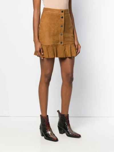 Shop Ganni Salvia Ruffle Mini Skirt - Brown