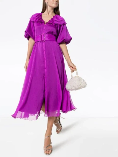 RUFFLED BUTTON-UP MIDI DRESS