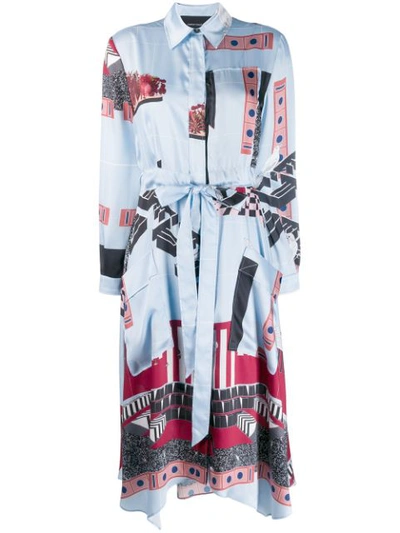 Shop Cedric Charlier Printed Shirt Dress In Blue