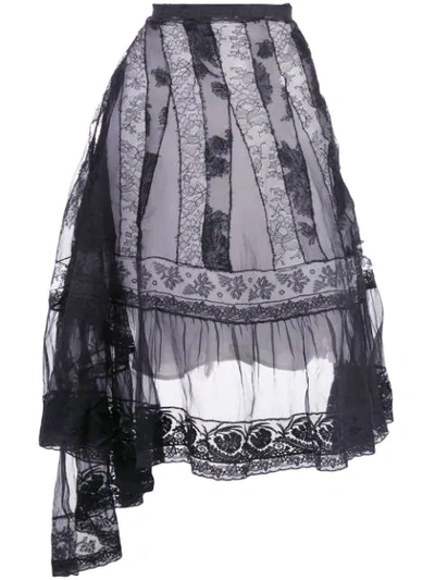 Shop Marc Le Bihan Lace A-line Silk Skirt In Black ,white