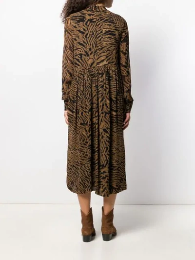 Shop Ganni Tiger Print Midi Dress In Brown