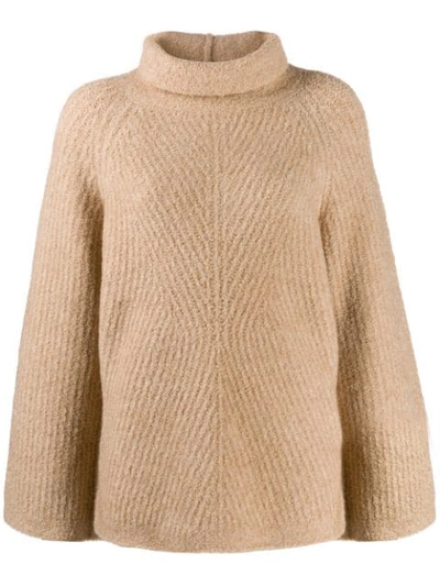 Shop Theory Rollneck Cable Knit Sweater In Neutrals