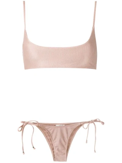 Shop Amir Slama Ribbed Bikini Set In Gold