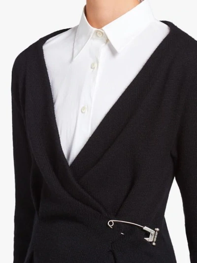 Shop Prada Safety Pin Knitted Cardigan In Black
