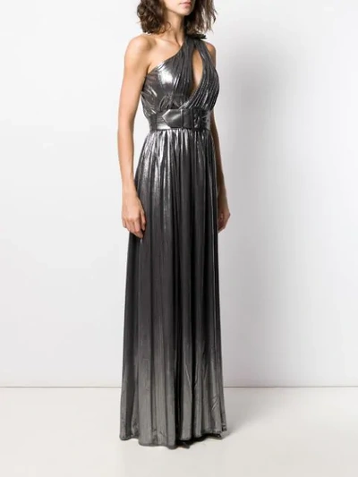 Shop Retroféte One Shoulder Belted Dress In Silver