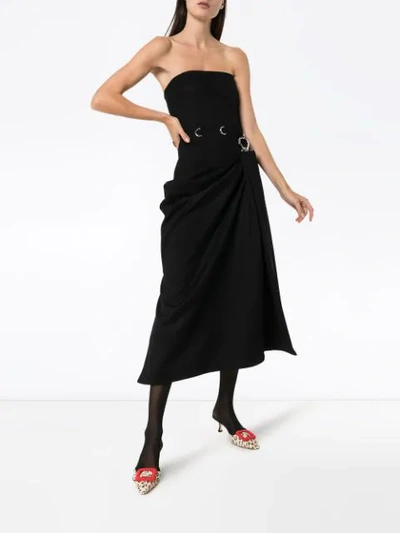 Shop Prada Draped Buckle Detail Midi Dress In Black