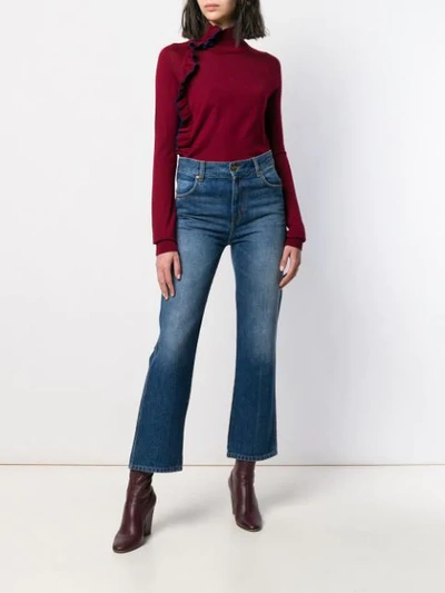 Shop Victoria Victoria Beckham Embroidered Logo Cropped Jeans In Blue