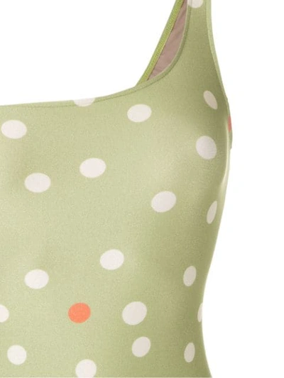 Shop Adriana Degreas One Shoulder Polka Dot Swimsuit In Green