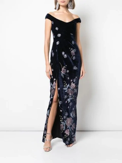 Shop Marchesa Notte Embroidered Velvet Gown In Black