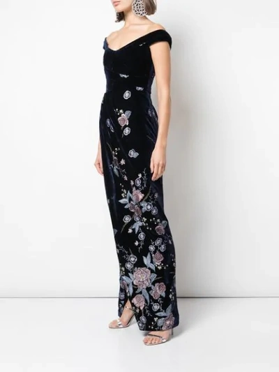 Shop Marchesa Notte Embroidered Velvet Gown In Black
