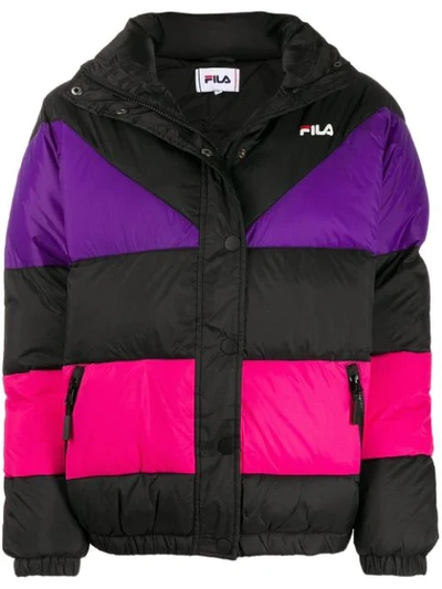 Shop Fila Reilly Colour-block Puffer Jacket In Black