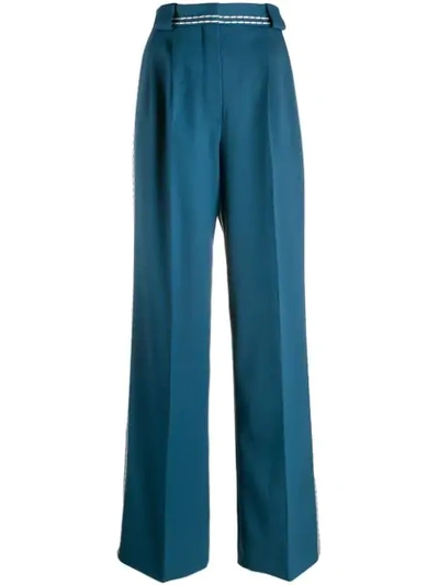 Shop Fendi Stitch Trim Palazzo Trousers In Blue