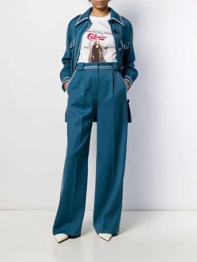 Shop Fendi Stitch Trim Palazzo Trousers In Blue