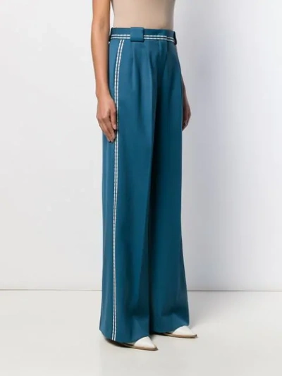 Shop Fendi Stitch Trim Palazzo Trousers In Blue