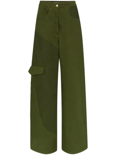 Shop Jacquemus Panelled High Waist Jeans In Green