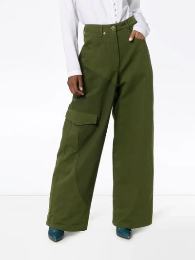 Shop Jacquemus Panelled High Waist Jeans In Green
