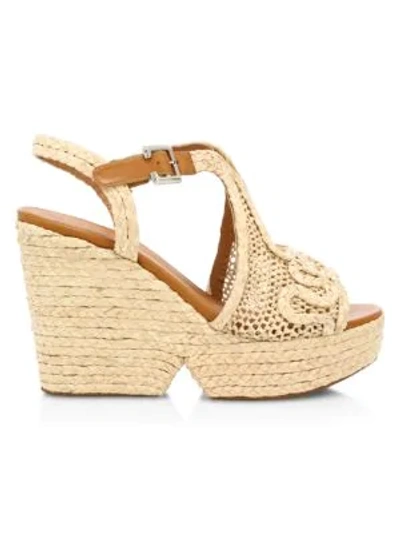 Shop Clergerie Doloria Peep-toe Raffia Wedge Sandals In Natural