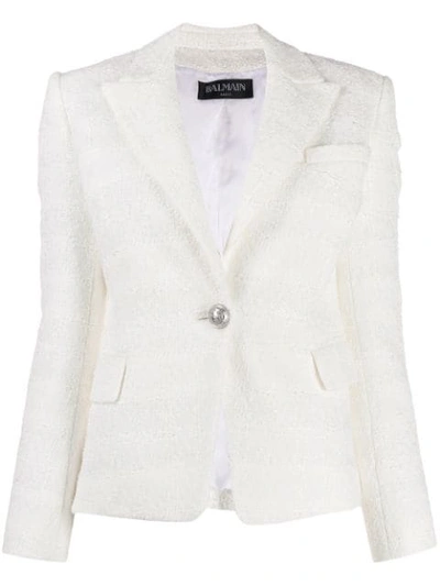 Shop Balmain Single-button Tweed Blazer In White