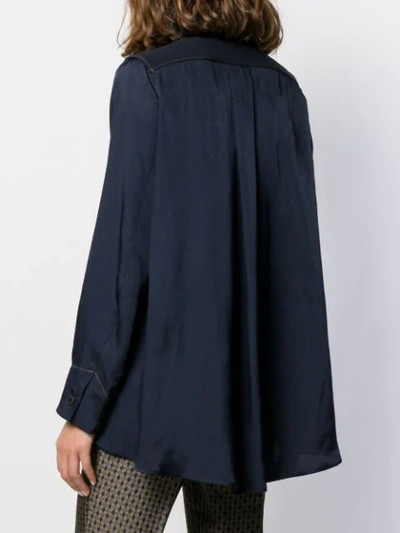 Shop Alberto Biani Crepe-panelled Satin Shirt In Blue