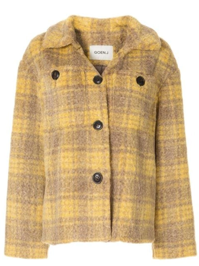 Shop Goen J Checked Eco Fur Jacket In Yellow