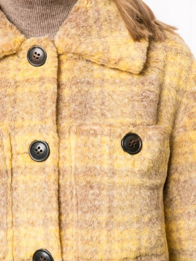 Shop Goen J Checked Eco Fur Jacket In Yellow