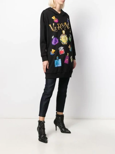 Shop Versace Graphic Print Embellished Hoodie In Black