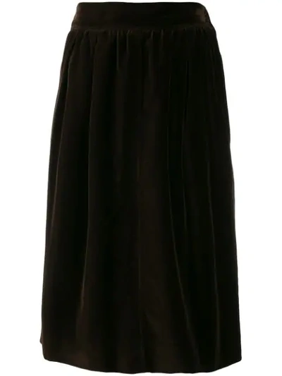 Pre-owned Saint Laurent 1970's Velvet Effect Gathered Skirt In Brown