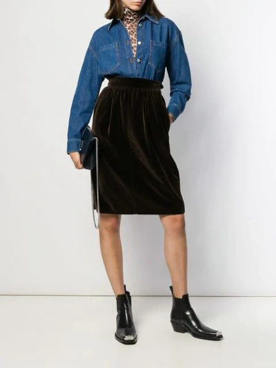 Pre-owned Saint Laurent 1970's Velvet Effect Gathered Skirt In Brown