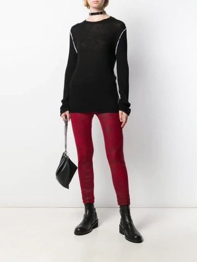 Shop Ann Demeulemeester Fine Knit Sweater In 098 - Black+ecru