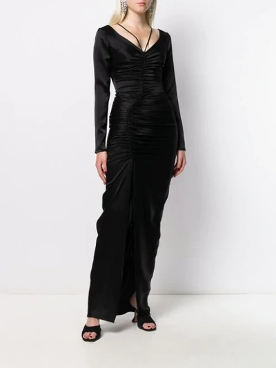 Shop David Koma Ruched Fitted Maxi Dress In Black