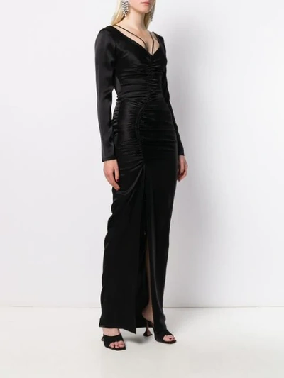 Shop David Koma Ruched Fitted Maxi Dress In Black