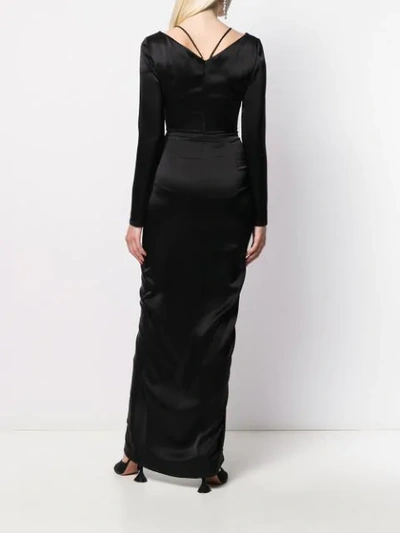 Shop David Koma Ruched Fitted Maxi Dress In Black