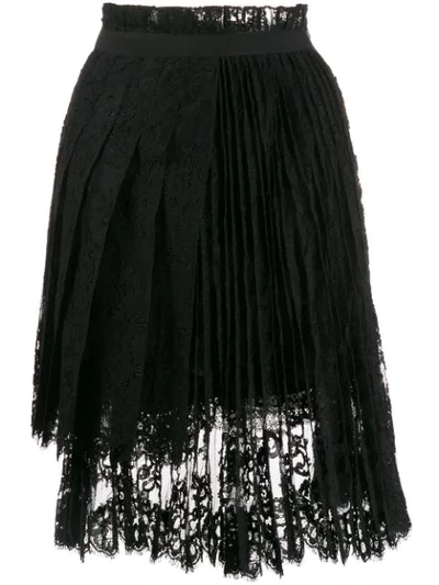 Shop Ermanno Scervino Pleated Lace Skirt In 95708 Black