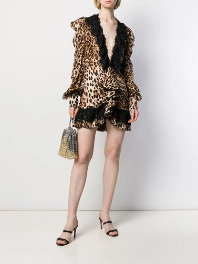 Shop Amen Deep V-neck Leopard Print Dress In Neutrals