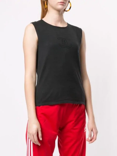 Pre-owned Chanel Stitched Interlocking Cc Logo Tank In Black