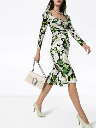 Shop Dolce & Gabbana Floral Print Midi Dress In Black