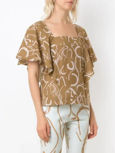 Shop Andrea Marques Printed Ruffle Sleeves Blouse In Brown