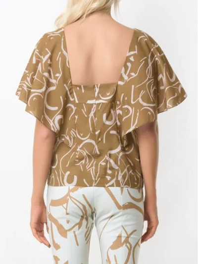 Shop Andrea Marques Printed Ruffle Sleeves Blouse In Brown