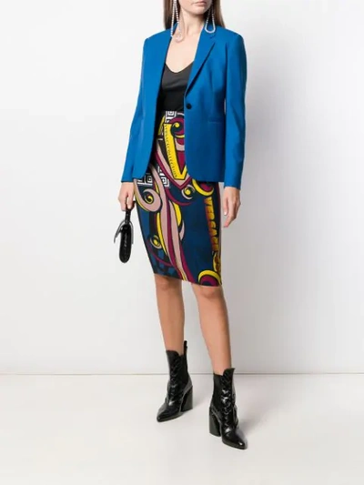 Shop Versace Digital Print Pencil Skirt In Blue