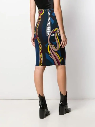 Shop Versace Digital Print Pencil Skirt In Blue