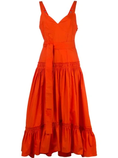 Shop Proenza Schouler Sleeveless Tiered Cotton Poplin Dress In Orange