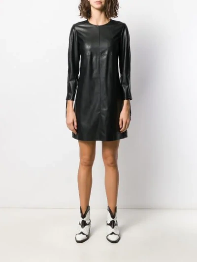Shop Pinko Fringed Faux-leather Dress In Black