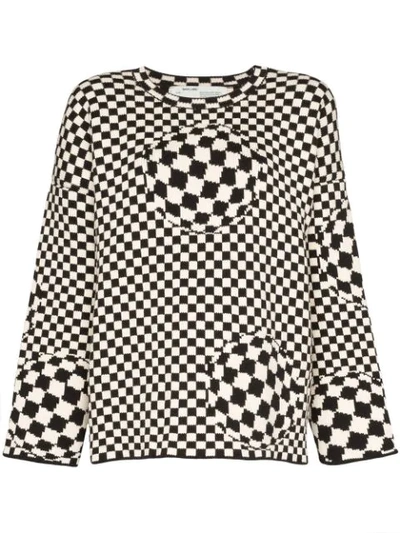 Shop Off-white Checked Intarsia Knit Jumper In Black
