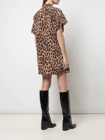 Shop Alice And Olivia Jude Leopard Print Shirt Dress In Yellow